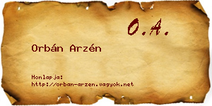 Orbán Arzén névjegykártya